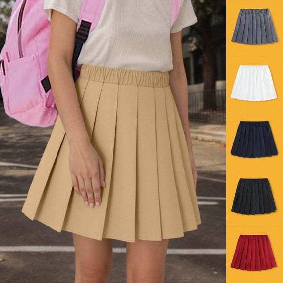 mgoYE 2-18T Girl School Uniform Pleated Scooter Skirt with Under Shorts Pull On Elastic Waist Skirt(Khaki,8-9 Years)
