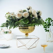 Efavormart Gold Metal Geometric Cake Stand Display Centerpiece Pedestal Riser with Square Glass Top - 14