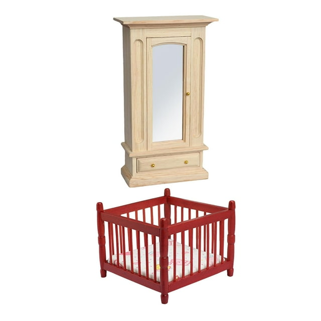 Conjunto de Muebles de Dormitorio para Bebés en Miniatura con Espejo y Cama