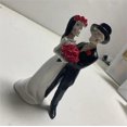 thumbnail image 2 of Día de los muertos boda baile esqueleto novia y novio sosteniendo rosas rojas ramo estatuilla pastel Topper alto amor nunca muere novia, 2 of 5