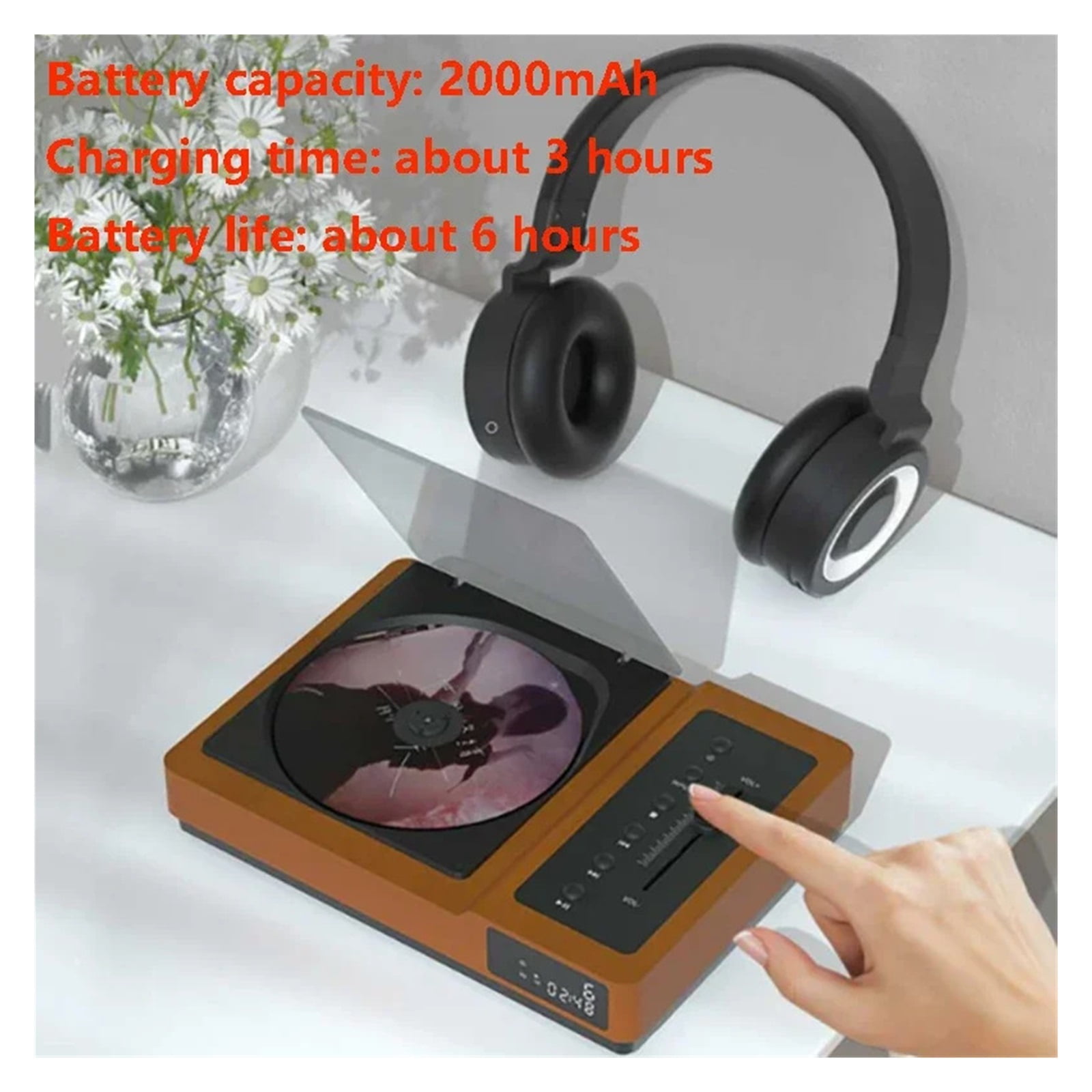 Vintage HIFI CD Player Bluetooth 5.2 High and Bass Adjustable Portable CD Audio Player