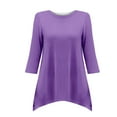 thumbnail image 2 of Purple Womens Tops Casual Loose Round Neck Mid Length Sleeve Ladies Top Asymmetrical Shirts for Women, 2 of 4
