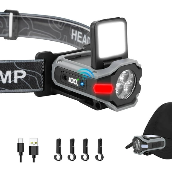 Rechargeable Headlamp, Motion Sensor 1000 Lumen Head Lamps, 3 LED Rechargeable with Clip Hand Free, Adjustable Head Light for Camping, Night Walking, Running, Hiking and Outdoor