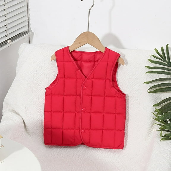 Boys Puffer Vest Jacket Red Puffer Vest Button Lightweight Sleeveless Windproof down Jacket Girl Vest 4-5 Years
