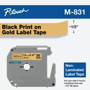 Brother Genuine P-touch M-831 Tape, 12mm (0.47") Standard Non-Laminated Label Maker Tape, Black on Gold, M831