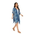 thumbnail image 3 of Beautybatik Teal blue Women HIPPIE Gypsy Boho Printed Kimono Cardigan Shawl Wrap Swimsuit Cover Up Jacket One Size, 3 of 5