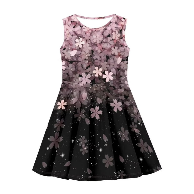 cherry blossom skater dress FOR U DESIGNS Cherry Blossom Tank Top Dress Midi Playwear Novelty Pink Elastic Waist Jumpskirt Trendy Going Out Twirly Skater Dress for Girls, Sleeveless Swing Dress Size 11-12