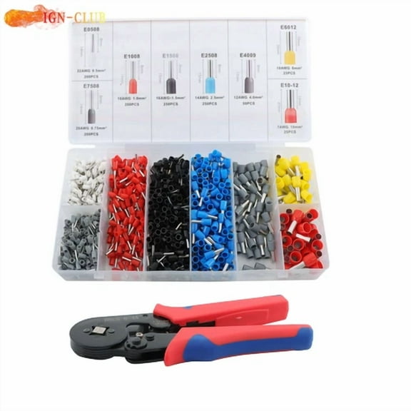 Self-Adjustable Ratchet Wire Crimping Tool Crimper Plier Set W/ 1200Pcs Ferrules