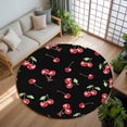 thumbnail image 3 of 8ft Round Rug, Cherry Rustic Non-Skid Rubber Backing Large Area Rugs - Living Room Bedroom Home Office, Spring Summer Tropic Fruit Black Indoor Floor Mat Carpets Washable Rug, 3 of 9