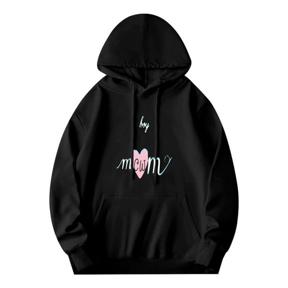 Men's Long Sleeve Hooded Pullover Sweatshirt with Pockets - Stylish ' by ♥ ' Design Relaxed Fit Black Hoodie