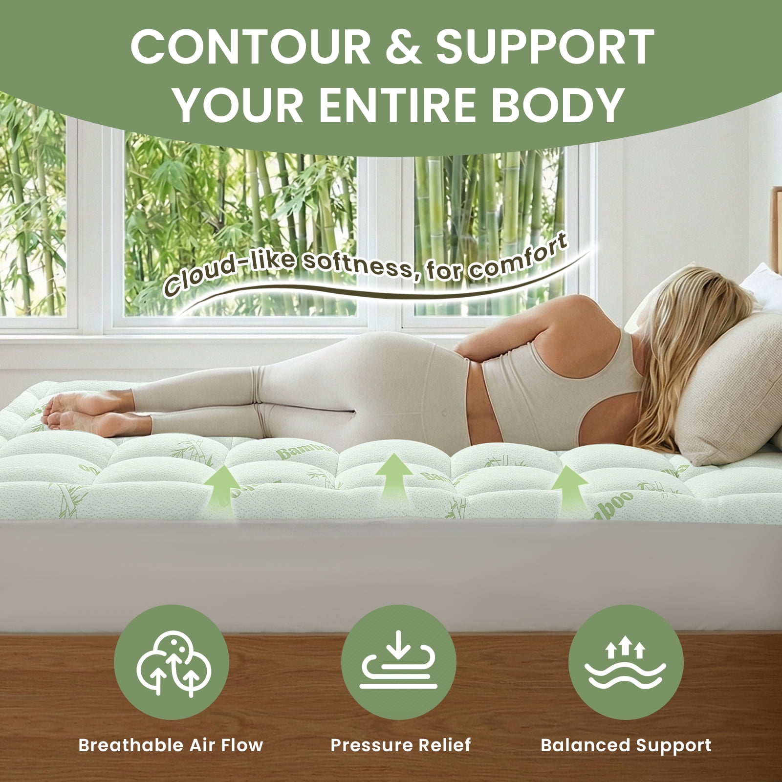 Extra Thick Queen Mattress Topper, Cooling Mattress Pad Cover, Mattress Protector with 8-21 Inch Deep Pocket,White