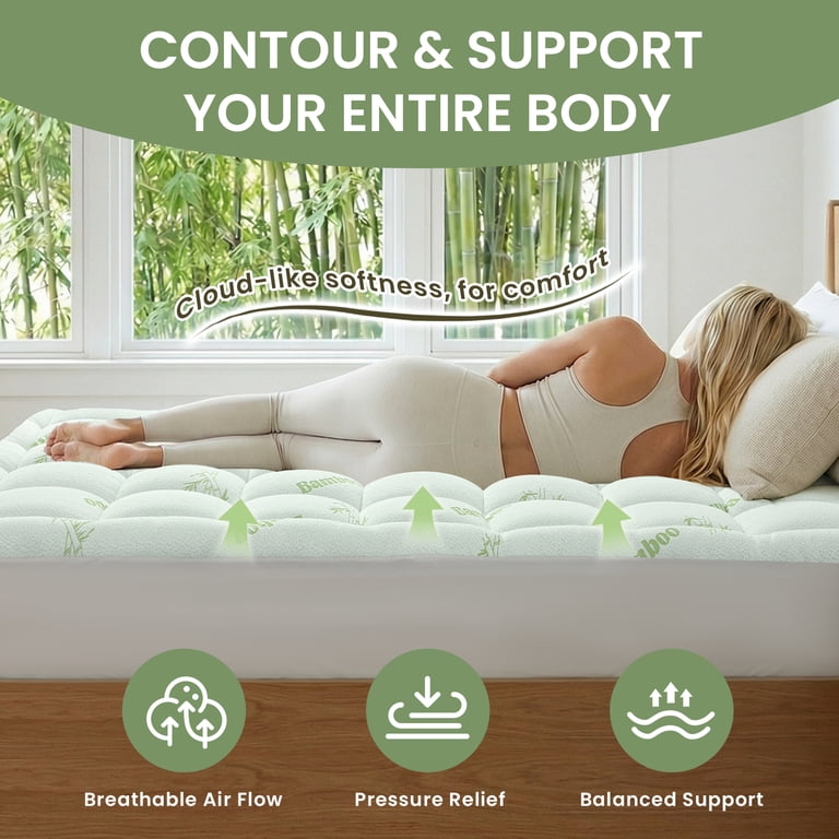 FUNDAZE Queen Bamboo Cooling Mattress Topper, Extra Thick photo 5