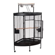 PawHut Large Corner Playtop Bird Cage w/ Stand and Wheels - 38" x 27" x 59" - Black Vein