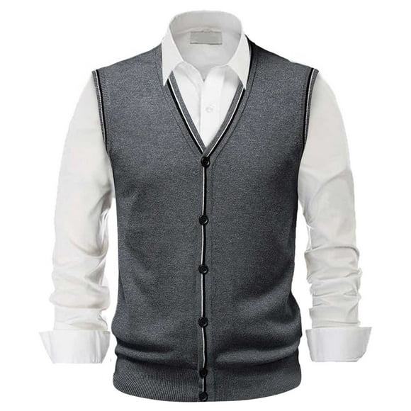 nsendm Mens Vest Bodybuilding Tops for Men Male Autumn and Winter Single Buckle Sweater Vest Vest V Neck Pure Color Heavy Cotton T Adult Male Vest Grey Size 3XL
