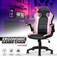 thumbnail image 3 of MoNiBloom PU Leather Computer Gaming Chair, with Flip-Up Arms Working Desk Office Seat, Pink, 3 of 13