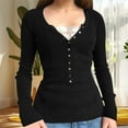 thumbnail image 2 of ABATAB Lace Cropped Button Shirts for Women Trendy Going out Long Sleeve Knitted Tunic Tops Lightweight Slim Fit Holiday Blouses(Medium,Black), 2 of 5
