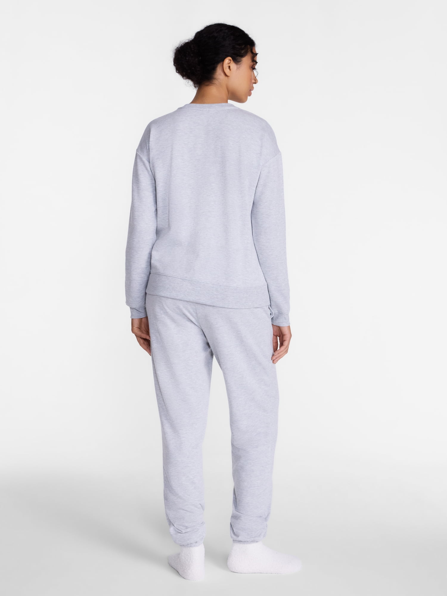 Joyspun Women's Fleece Lounge Sleep Top and Joggers, 2-Piece Pajama Set, Sizes XS-3X