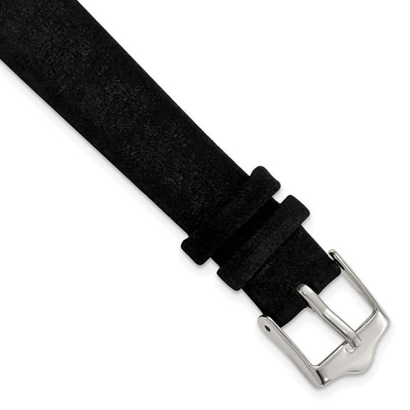 20mm Black Suede Leather Silver-tone Buckle Watch Band