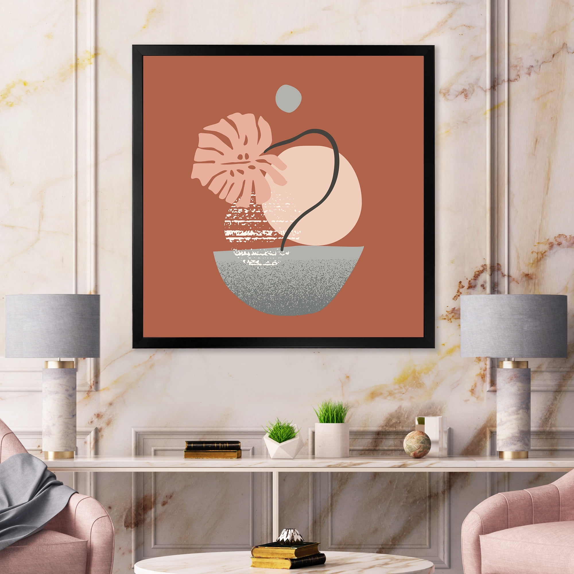 Designart 'Abstract Geometry Shapes and Tropical Palm Leaf IV' Modern Framed Art Print