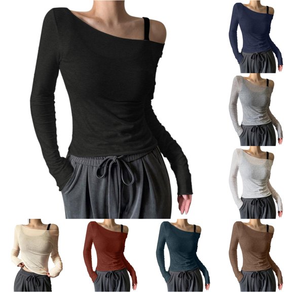 Women's Sheer Mesh Off The Shoulder Tops Long Sleeve See Through Shirts Going Out Party Club Outfits Football Shirt Women Women Casual Tee All Womens
