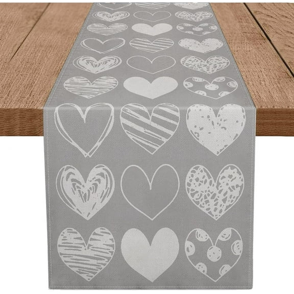 Valentines Day Table Runner Grey Runners Love Heart Valentines Day Decorations 13x72 inch Mothers Day Anniversary Wedding Party Home Kitchen Dining Decor
