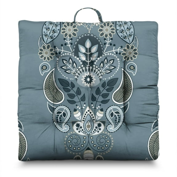 Artistic Vintage Paisley Meditation Seat - Square Floor Pillow with 9-Point Stitching, Multipurpose Use for Yoga & Tea Ceremony