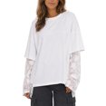 thumbnail image 3 of Arlun Women's Lace 2 in 1 Long Sleeve T Shirts Casual Solid Color Classic Crewneck Loose Pullover Tops 2026 Fall Fashion Soft Lightweight Comfort Drop Shoulder Tees 1-White XL, 3 of 6