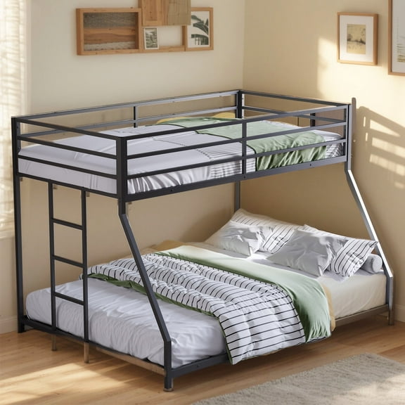 YIYADO Twin over Full Metal Bunk Bed with Full-Length Guardrail, Sturdy Steel Frame, Black
