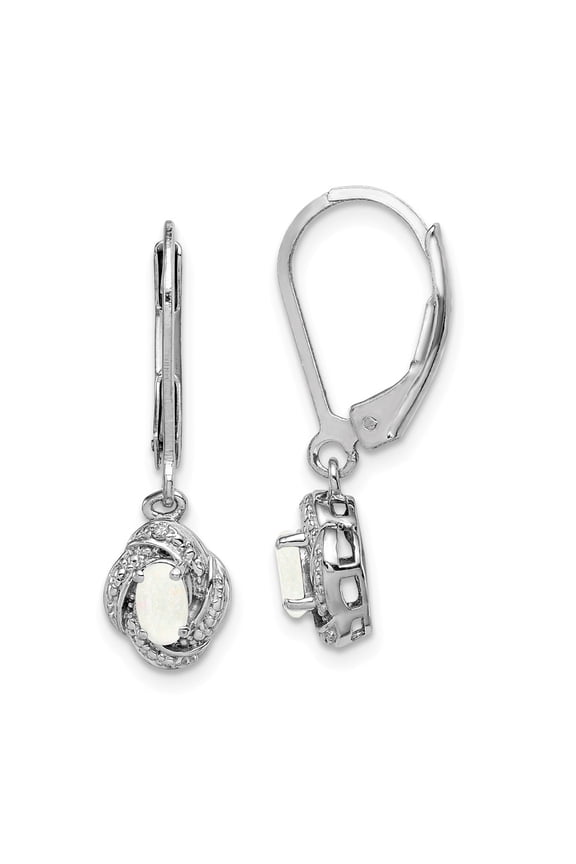 White Sterling Silver Earring Birthstone (10) October Women'S Opal Lab Created Oval Phenomena Diamond 26 mm 7