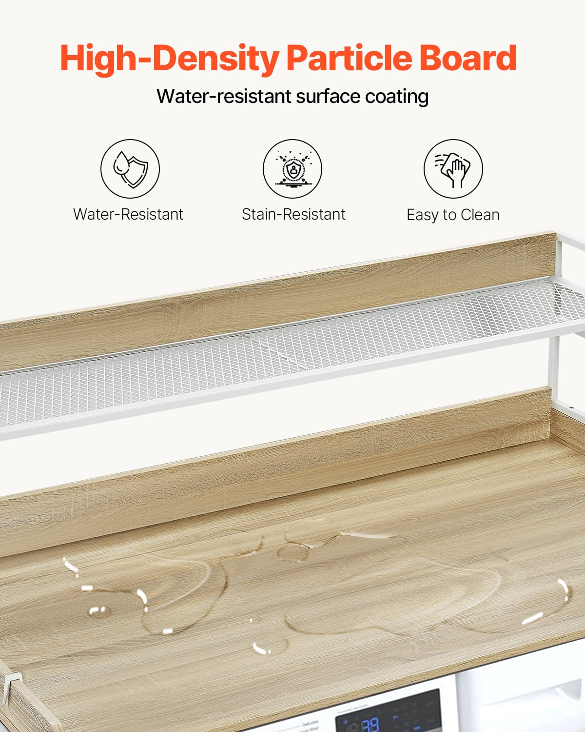 VEVOR Washer Dryer Countertop with 2-Tier Shelf, 54" x 27" Wooden Washer and Dryer Countertop with Anti-Slip Pads, Water-Resistant Laundry Topper Cover for Laundry Room Organization and Storage, Oak