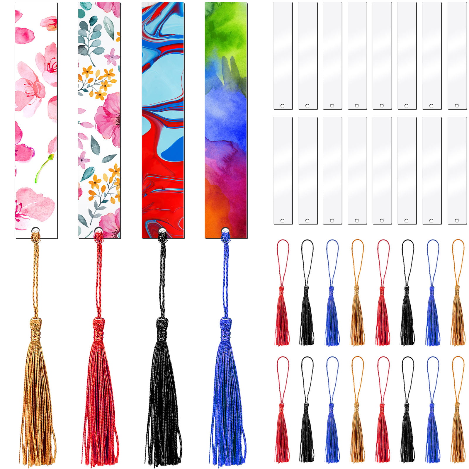 10pcs Acrylic Mirrored Bookmark Banks, Mirror Planner Bookmarks,Acrylic  Blank Bookmark with Mini Bookmark Tassels for DIY Projects and Present Tags