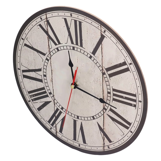 Wall Clock Silent Retro Vintage Style Wooden Round Clock with Roman Numerals Scale for Home Kitchen Office School