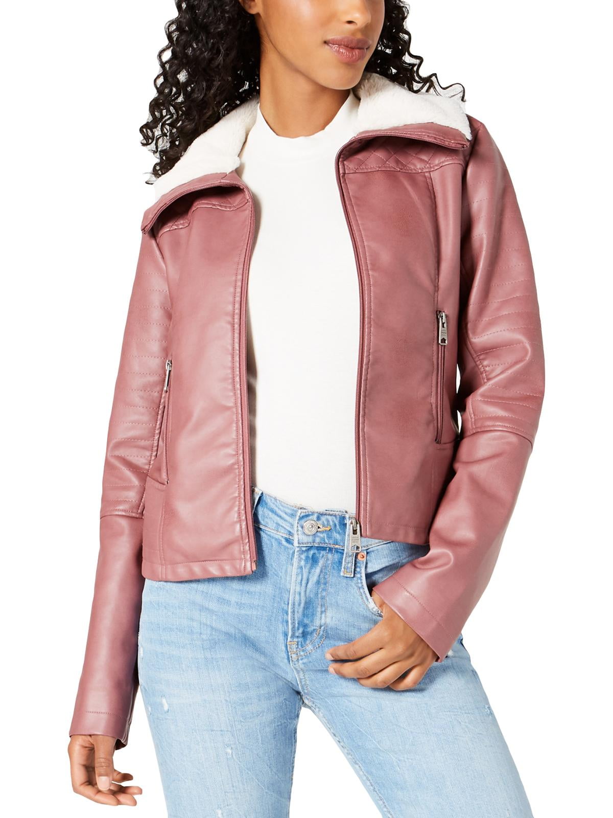 leather jacket with pink fur