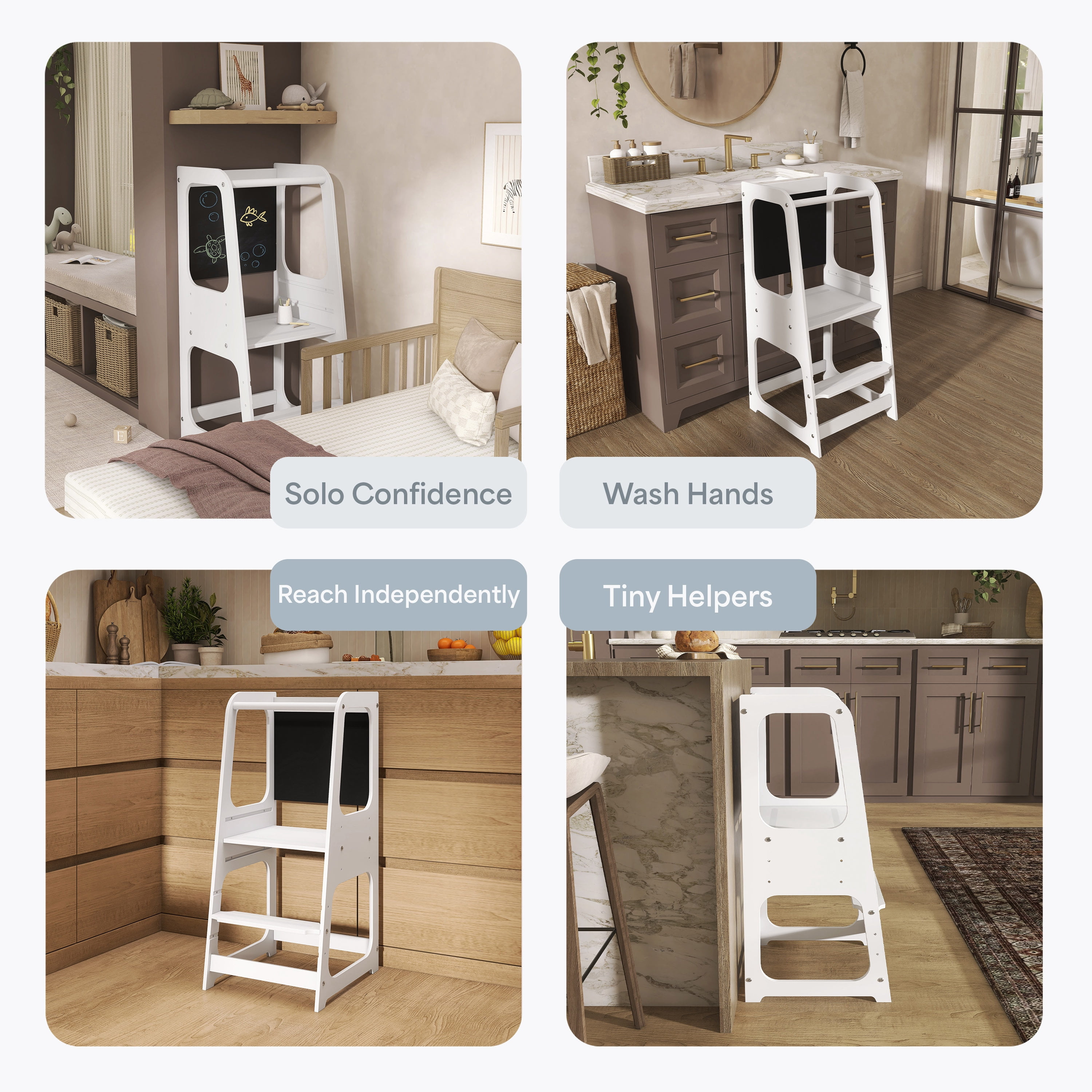 Dream On Me Explora Tower & Step Stool, Anti-slip Base, Multipurpose Kids Step Stool, White