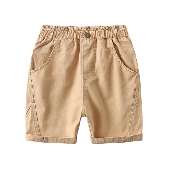 qucoqpe Boys Summer Casual Shorts Trendy Elastic Waist Comfy Straight Leg Loose Cuffed Hems Solid Color Buttons Shorts for Kids with Pockets