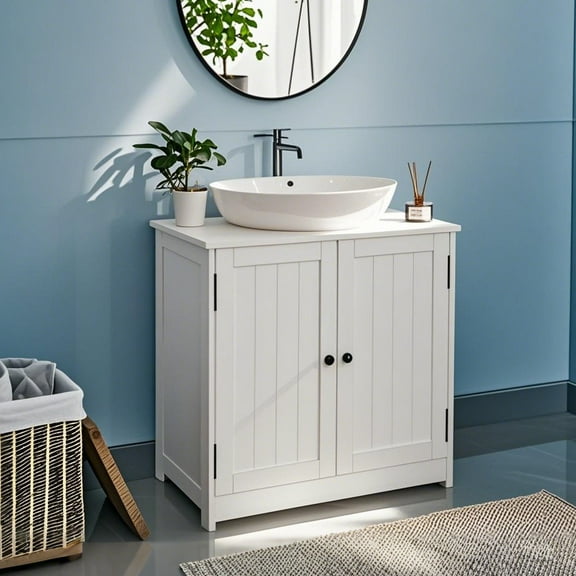 UBesGoo Pedestal Under Sink Storage, Top-Mount Bathroom Vanity Cabinet, 23.6"Lx11.4"Wx23.6"H, White