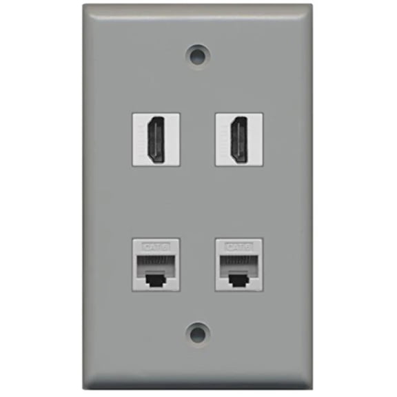 RiteAV - 2 Port HDMI 2 Port Cat6 Ethernet Wall Plate - Gray