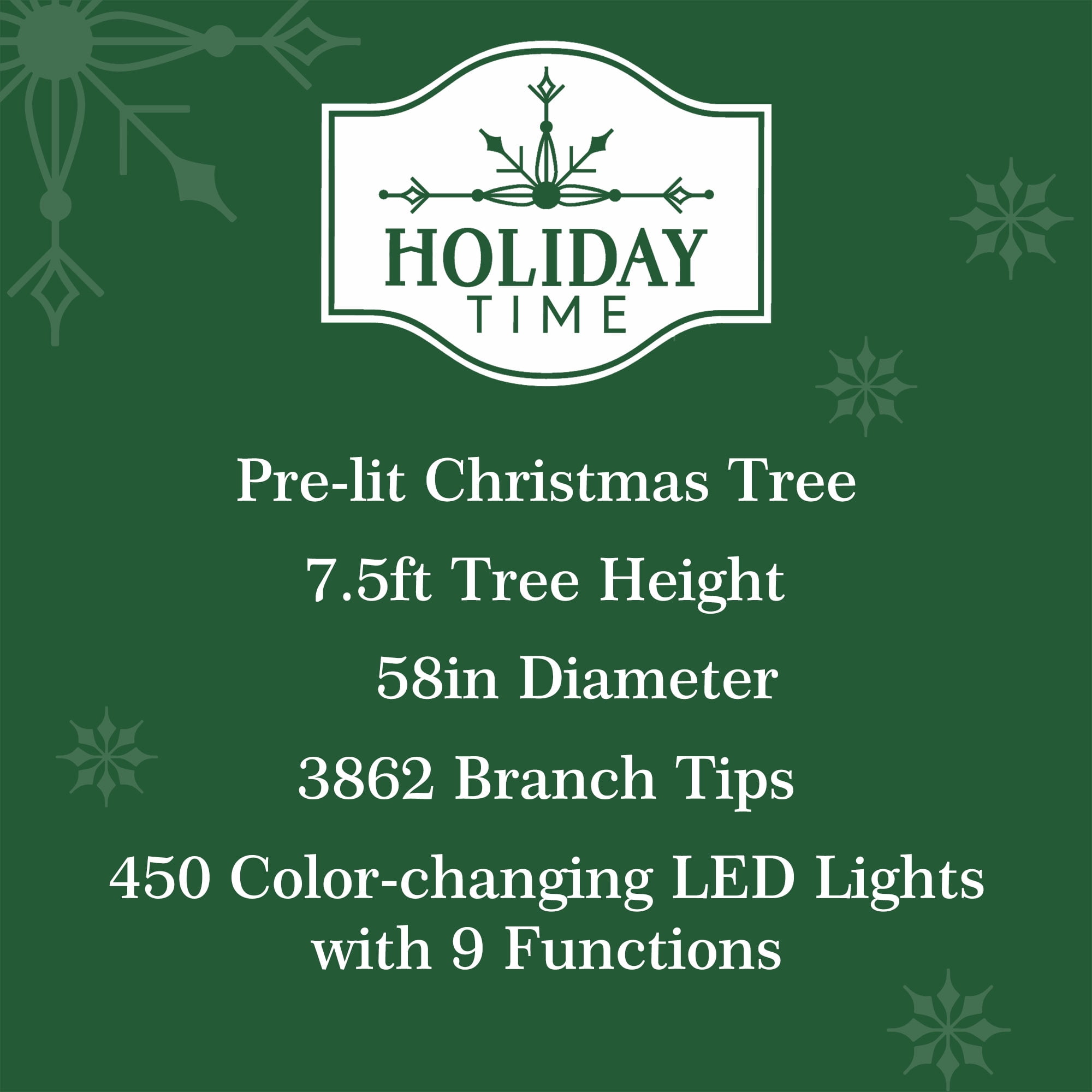 7.5ft Pre-Lit Glittering Flocked Hamilton Spruce Christmas Tree by Holiday Time, 450 Color-Changing LED