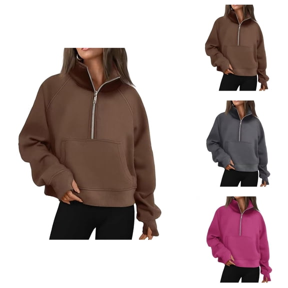 Women Sweatshirt Women's Solid Color Sweatshirt Autumn And Winter New Women's Sports Half Zip Yoga Wear Loose Stand Up Collar Sweater