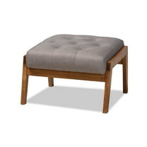 Baxton Studio Naeva Mid-Century Modern Grey Fabric Upholstered Walnut Finished Wood Footstool