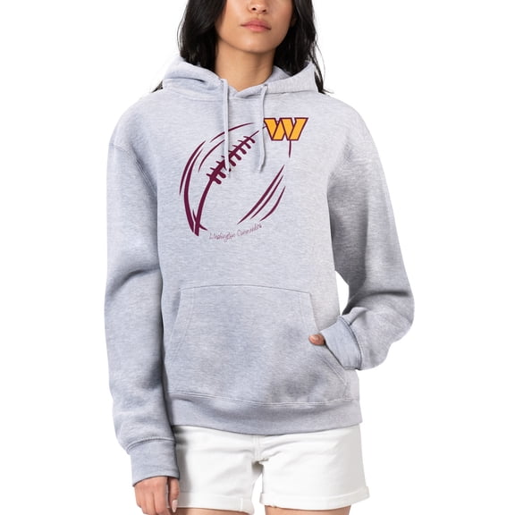 Women's G-III 4Her by Carl Banks Heather Gray Washington Commanders Football Logo Fleece Tri-Blend Pullover Hoodie