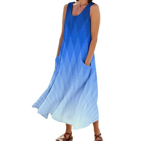 Sngxgn Women Long Tank Tops Ankle Length Maxi Dress Bodycon Sleeveless Racerback(Blue,XL)
