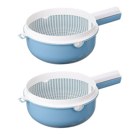 

2 Pcs double Layers Portable Rice Washing Filter Basket Fruit Vegetable Drying Basket Wash Colanders Kitchen Utensils with Handle