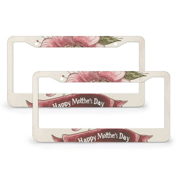 License Plate Cover Happy Mothers Day With Love And Flowers Spring Car Tags Frames Holder 2 Pieces Mother’s Day Mom Birthday Gift Quality Aluminum License Plate Frame Funny Cute