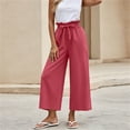 thumbnail image 4 of Ohufall Womens Solid Color Pants Elastic Waist Drawstring Pant Fashion Wide Leg Breathable Comfort Casual Pants, 4 of 6