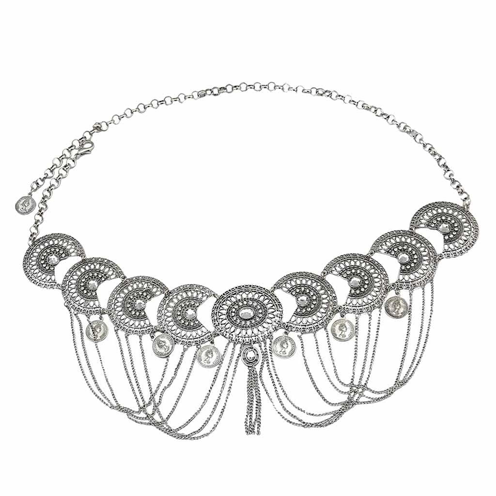 Milaget Vintage Bohemian Rhinestone Tassel Wedding Gypsy Waist Belt Silver Walmart