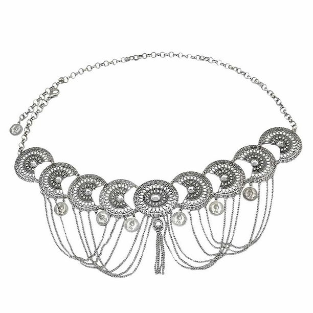 Cadena de cintura Hugo cinturón con cadena y borlas Boho Indian Belly Chains Plata