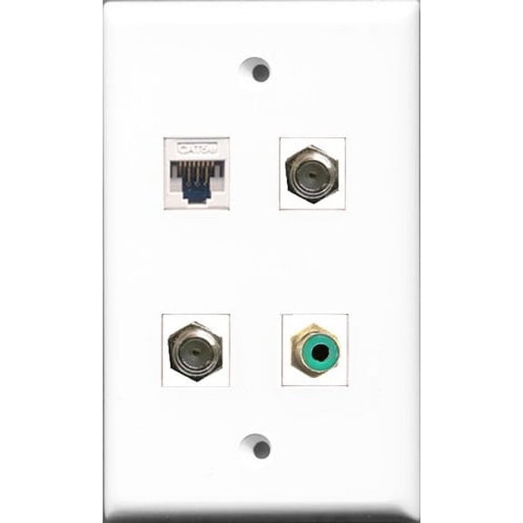 RiteAV - 1 Port RCA Green 2 Port Coax Cable TV- F-Type and 1 Port Cat5e Ethernet White Wall Plate