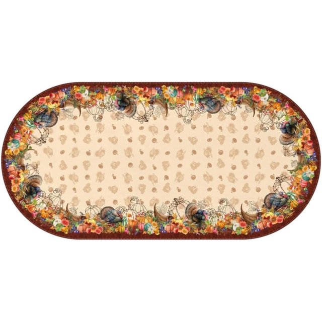 Oval Thanksgiving Tablecloth 60 x 120 Inch, Thanksgiving Turkey Harvest Tablecloth Oval, Thanksgiving Table Cloths Oval, Thanksgiving Oval Table Cloth Decor