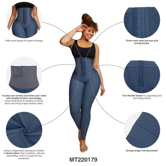 Reta High-waisted Three-breasted Belted Tummy-control Denim Trousers Shapewear